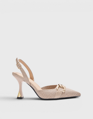 Scarpin Salto Alto Tecido Tecido Tramado Fivela Slingback