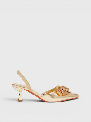 Scarpin Salto Médio Slingback Flor 3D