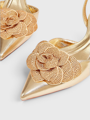 Scarpin Salto Médio Slingback Flor 3D