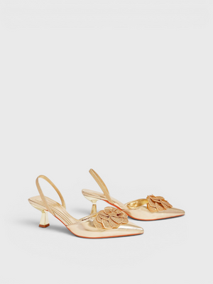Scarpin Salto Médio Slingback Flor 3D