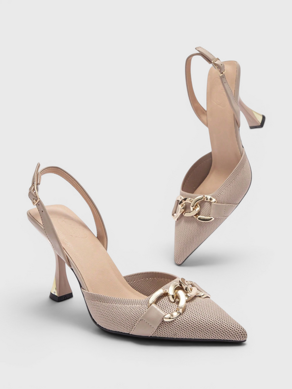 Scarpin Salto Alto Tecido Tecido Tramado Fivela Slingback