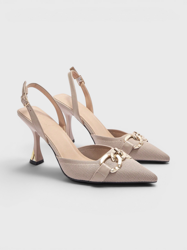 Scarpin Salto Alto Tecido Tecido Tramado Fivela Slingback