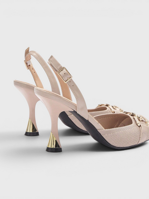 Scarpin Salto Alto Tecido Tecido Tramado Fivela Slingback